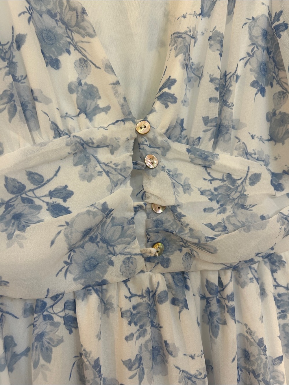 Altar'd State White Dress with Pale Blue Floral Accents - Picture 3 of 6